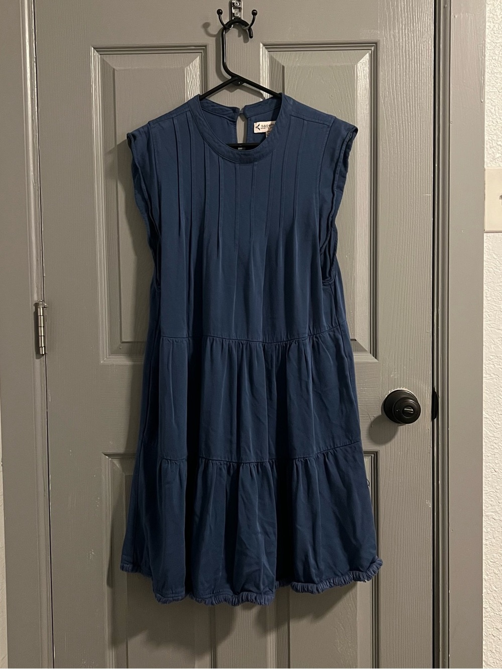 Nanette Lepore Slate Blue Lyocell Dress Tiered Mini Detailed Hem Summer Garden
